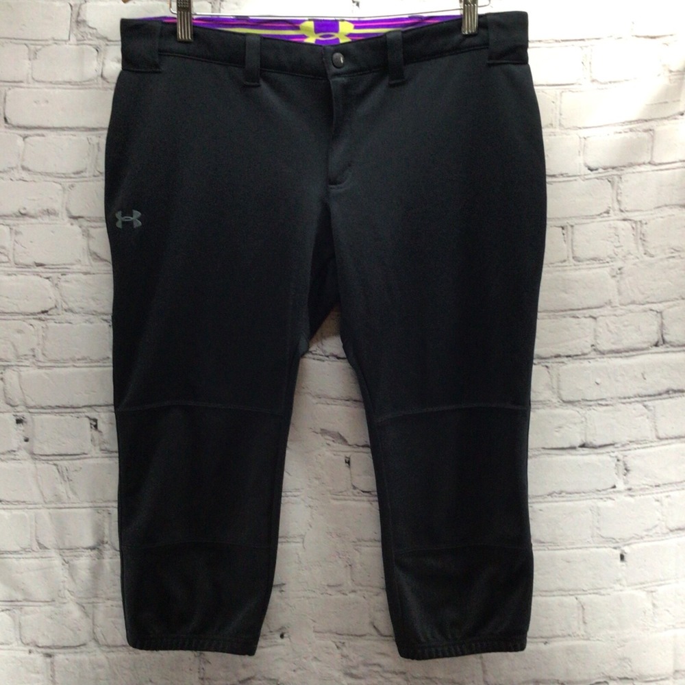 Under Armour Black Pants Cropped Capri Womens Sz L 100%‎ Polyester